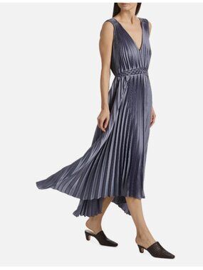 Vince Smocked Pleated Midi-Dress